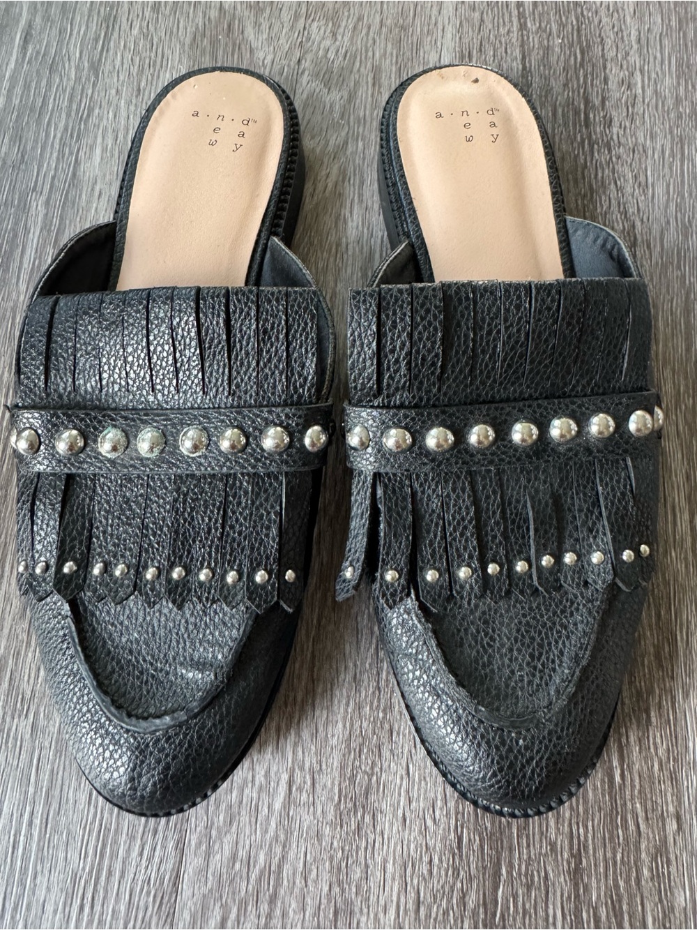 Target Black Tassel Mule | Silver Stud Fringe Size 8 - Picture 6 of 12